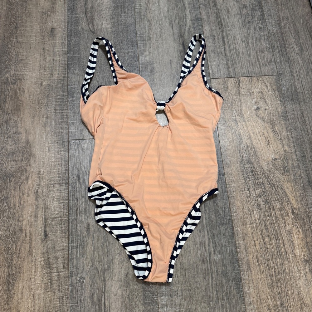J.Crew Womens Bow-Front One Piece Swimsuit Classic Navy White Stripe Size 6 - Picture 9 of 9